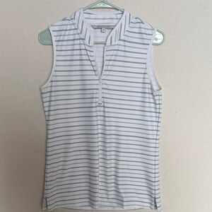 Elegant Quarter Zip Striped Sleeveless Tank Top